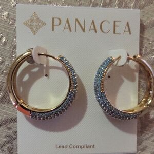 Panacea Cache Gold and Blue Textured Hoop Earrings